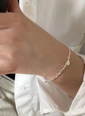 韩系简约碎银几两爱心手链女S925银小众设计轻奢闺蜜款百搭手饰