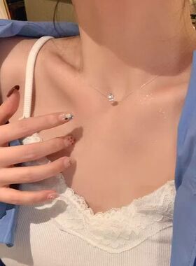 韩系简约隐形鱼线单钻项链女S925银轻奢高级感小众闺蜜款气质颈链