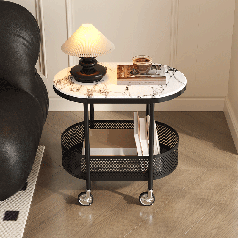 宝格丽风中古移动茶几微晶石面轻奢边几客厅沙发床头推车沙发伴侣 - 图1