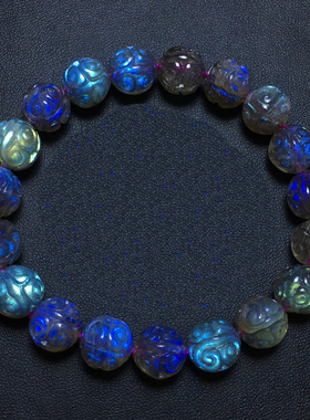 天然彩灰月光拉长石回纹珠手链女