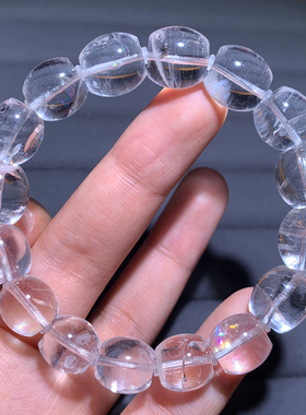 天然冰透白水晶桶珠手链情侣饰品