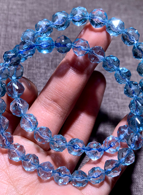 天然冰透托帕石切角手串饰品情侣