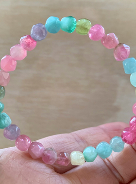天然碧玺糖豆随形手链饰品男女生