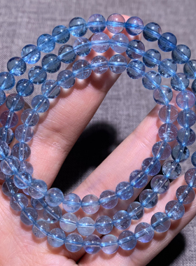 天然海蓝宝三圈手链冰透润蓝礼物
