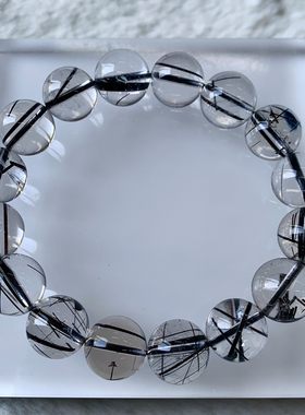 天然冰透顺发黑发晶单圈手串满发顺发钛晶黑水晶手链情侣礼物男女