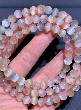 天然冰透拉丝彩兔毛三圈水晶手链