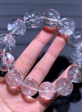 天然冰透白阿塞彩虹闪片单圈手串