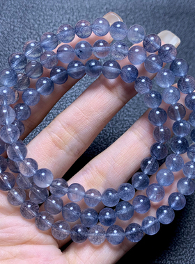 天然蓝兔毛三圈手链饰品水晶女生