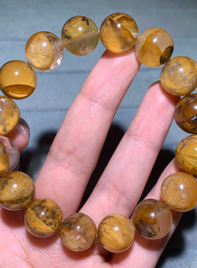 天然黄金胶花小树单圈手串水晶女