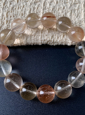 天然冰透彩兔毛水晶单圈手链发晶