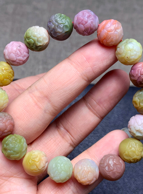 天然盐源玛瑙雕刻花手链礼物情侣