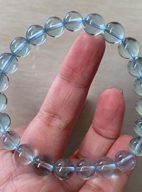 天然冰湛蓝海蓝宝手链巴西绿柱石