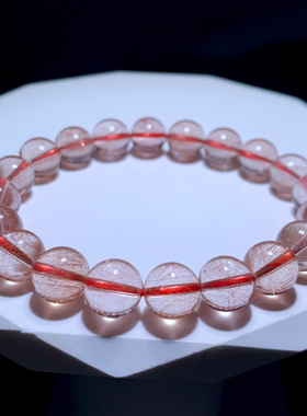 天然巴西顺发红铜发晶单圈手链女