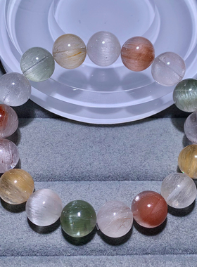 天然猫眼拉丝冰透彩兔毛水晶手串