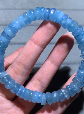 天然巴西冰种海蓝宝盘珠随形手链