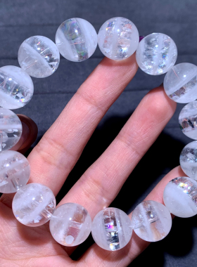 天然爆闪彩虹白幽灵手链饰品情侣