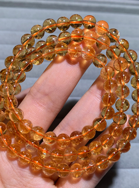 天然黄阿塞水晶三圈手链碎碎冰橘