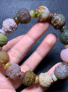 天然盐源玛瑙醒狮手链饰品送礼物