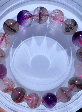 天然三轮骨干超七闪片手链金草莓