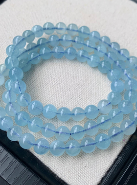 天然巴西海蓝宝三圈手链蓝天白云