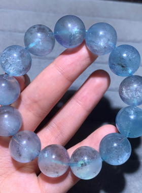 天然巴西黑闪星光海蓝宝手串送女