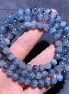 天然顺发蓝兔毛三圈水晶手链饰品