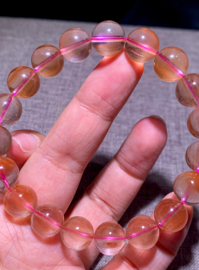 天然冰透粉紫兔毛顺发单圈手链女