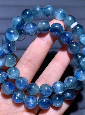 天然蓝晶石单圈手串蓝色闪片水晶