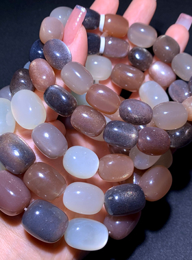 天然月光长石桶珠手链灰色橙色女