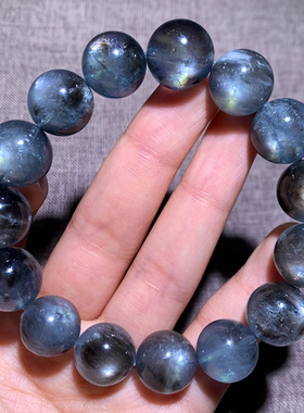 天然巴西星光海蓝宝单圈手链水晶