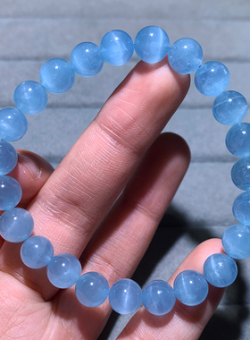 天然猫眼海蓝宝手链巴西绿柱石女