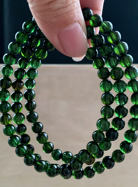 天然巴西绿碧玺三圈手链老矿水晶