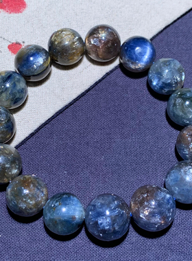 天然蓝绿晶石共生体矿物云母手链