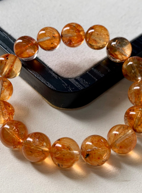 天然糖纸胶花水晶手链冰透橘红女