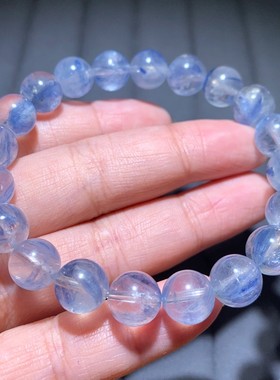 天然共生石英质玉玉化蓝晶石手链