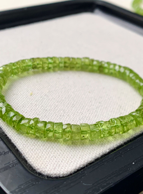 天然翠绿色橄榄石盘珠随形手链女