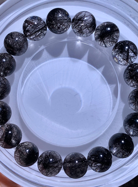 天然巴西顺发黑发晶手链透体浓密