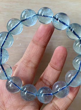 天然冰透碎碎冰海蓝宝单圈手链女