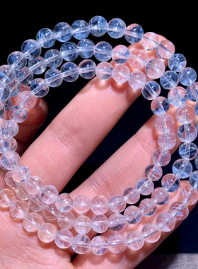 天然蓝针水晶三圈手链异象佛珠女