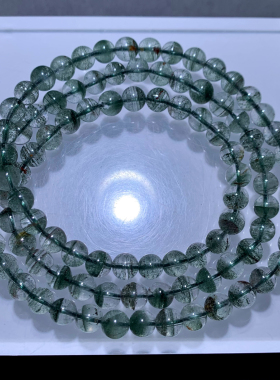 天然巴西冰透绿幽灵水晶三圈手链