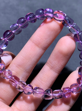 天然冰透紫水晶糖豆随形手链饰品