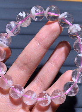 天然雪花幽灵粉白幽灵手链新矿种