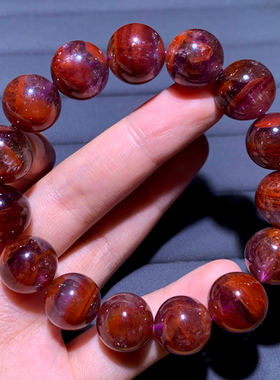 天然玫瑰红极光水晶手链情侣女款