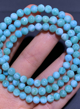 天然海纹石三圈拉利玛手链淡蓝色