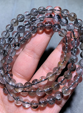 天然黑银钛晶三圈手链水晶饰品女