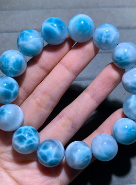 天然拉利玛海纹石单圈手串淡蓝女