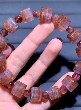 天然红极光水晶方糖手链女生新年