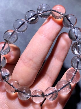 天然黑银钛晶手链水晶手串饰品女