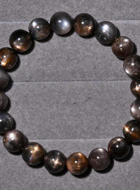 天然黑金骨干长石单圈手串日光石