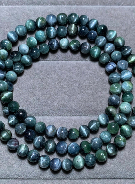 天然巴西猫眼老矿蓝碧玺三圈手链